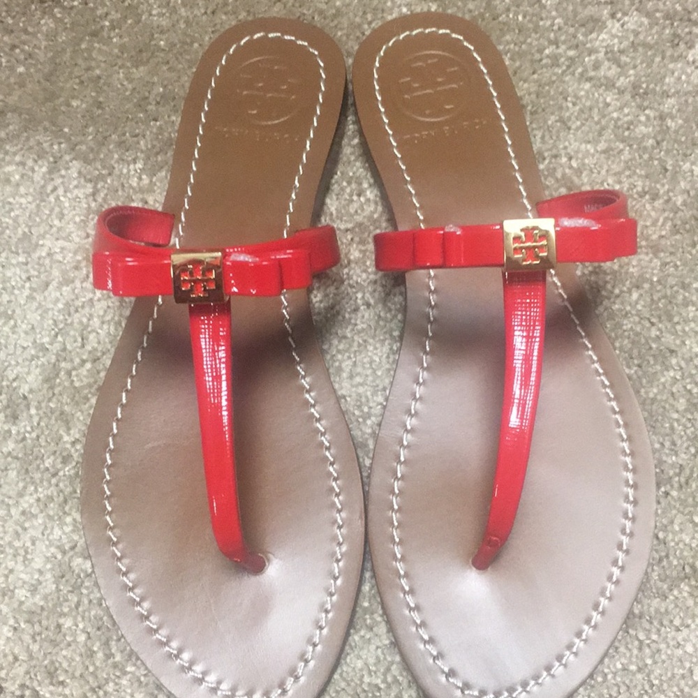 Tory Burch Red Bow leather sandals NWO box